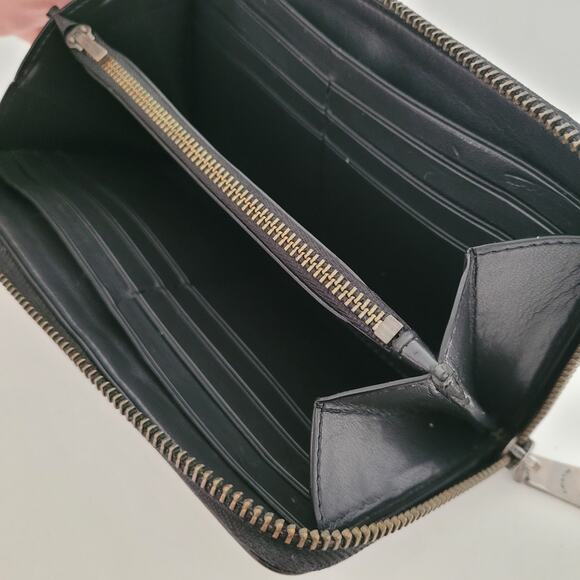 Coach Leather Wallet Solid Black Zip Around Large Clutch Classic Logo - Picture 4 of 13